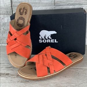 Sorel Shoes | Sorel Ella Flat Slide Suede Sandal Nib Zingcoral | Poshmark